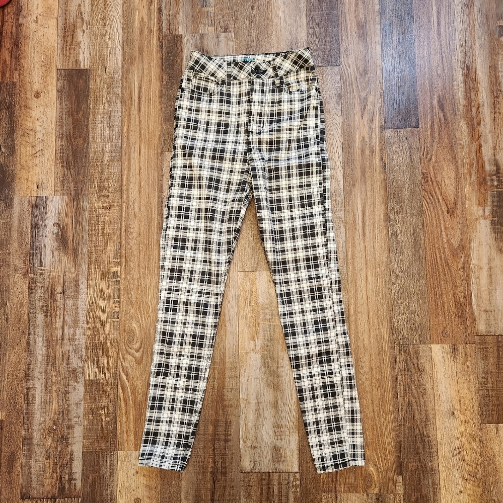 HT Denim Black and White Plaid Skinny Jeans